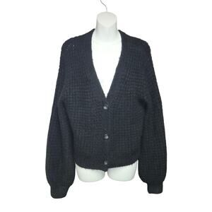 Abercrombie & Fitch Black Knit Cardigan Womens L‎ Textured Cropped Ballon Sleeve